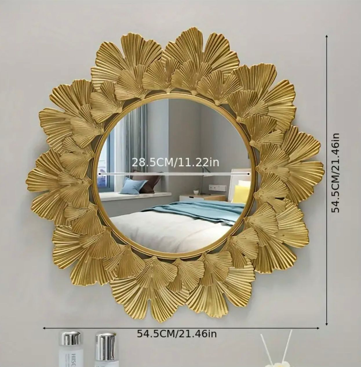Miroir mural moderne Golden Ginkgo Leaf - Décor élégant pour chambre. - Miroirs décoratifs - Photo detail - Livraison Maroc