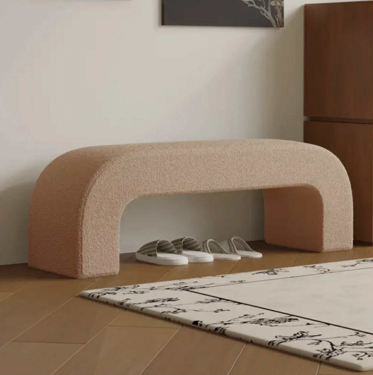 Tabouret à chaussures sans assemblage - Banc d'entrée portable avec assise rembourrée et moelleuse, design carré peu encombrant, tons beige/pastel