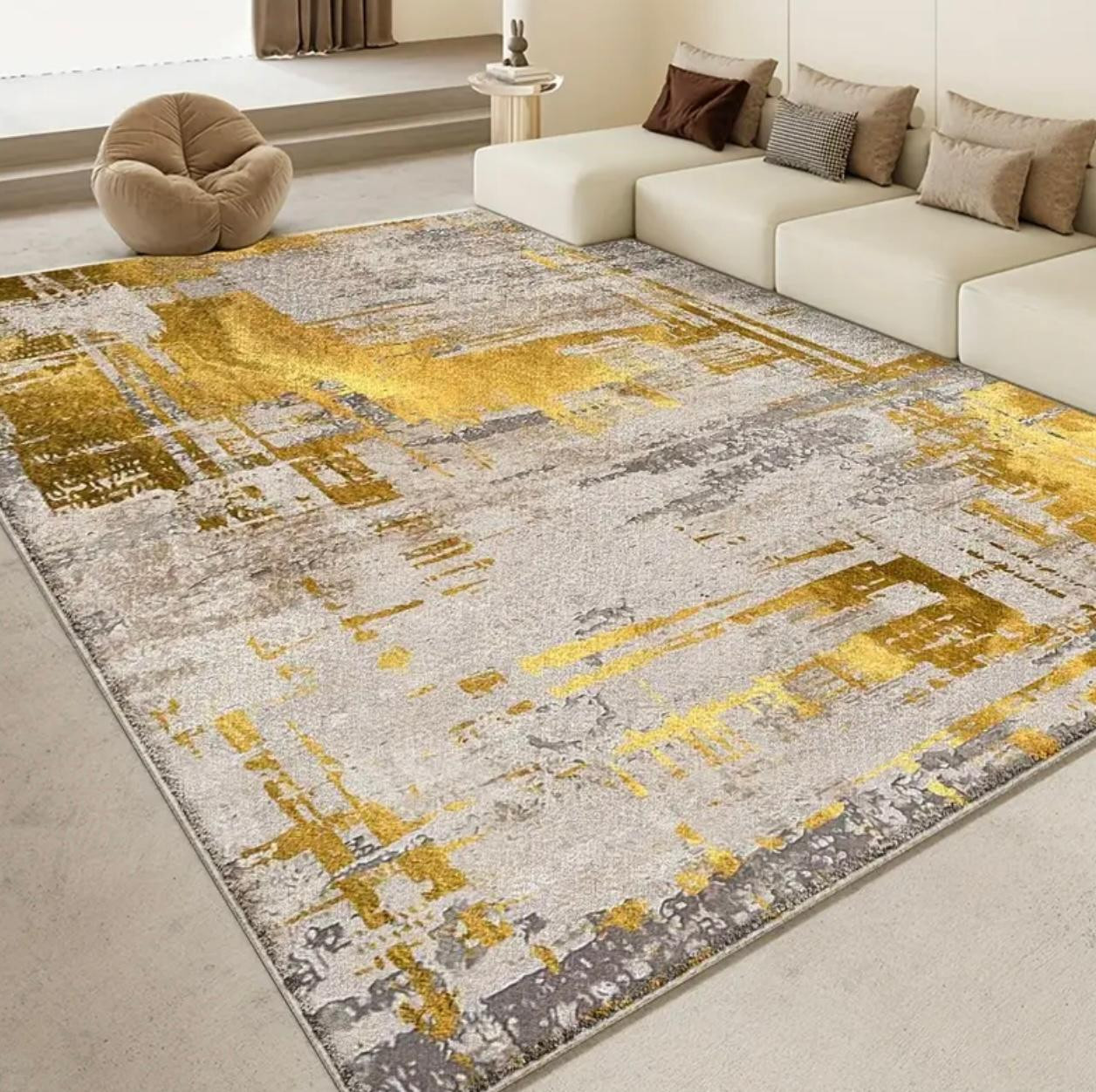 Tapis géométrique moderne - Tapis en polyester léger antidérapant - Tapis géométriques - Livraison Maroc