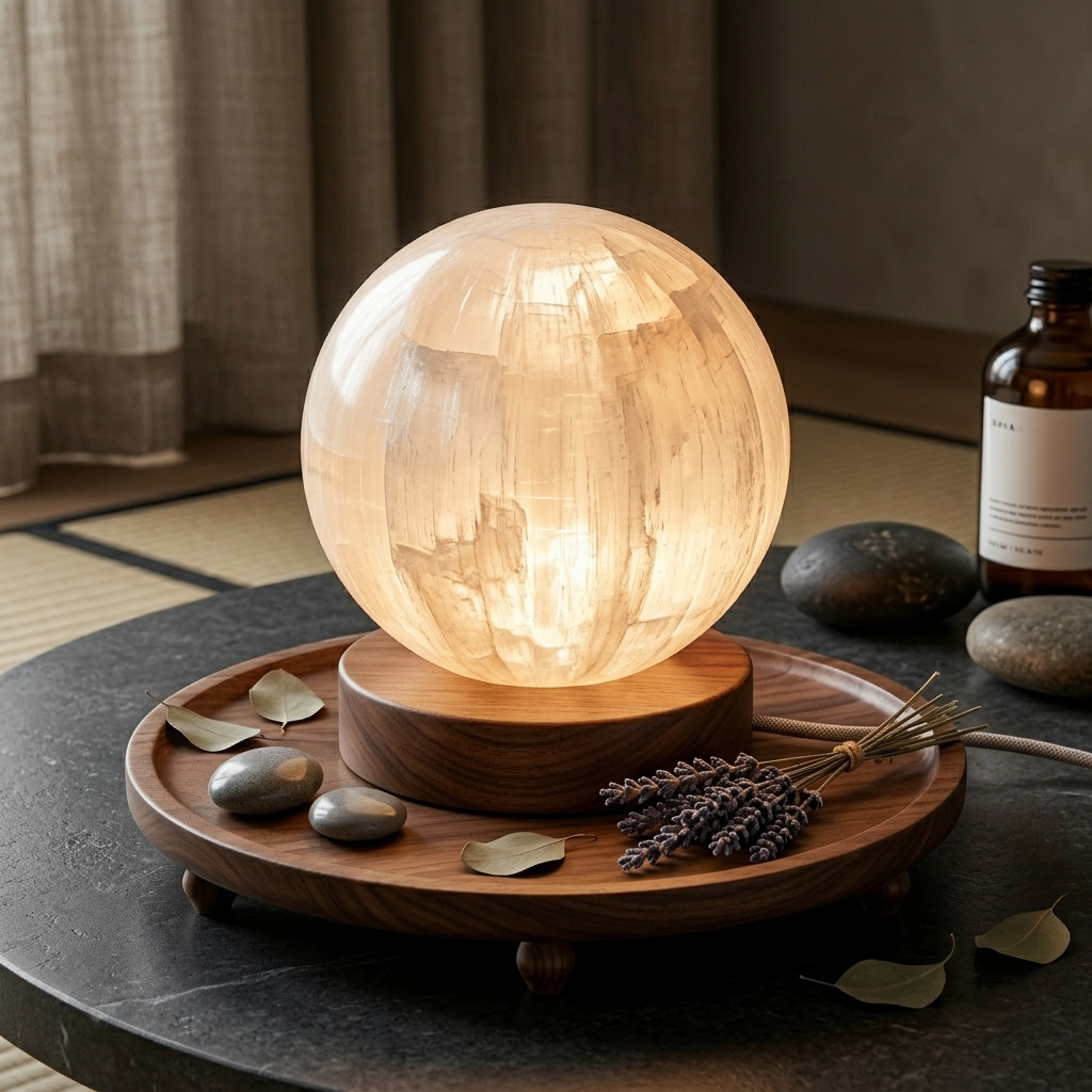 Lampe Sphère en Sélénite - Décorations - Photo detail - Livraison Maroc