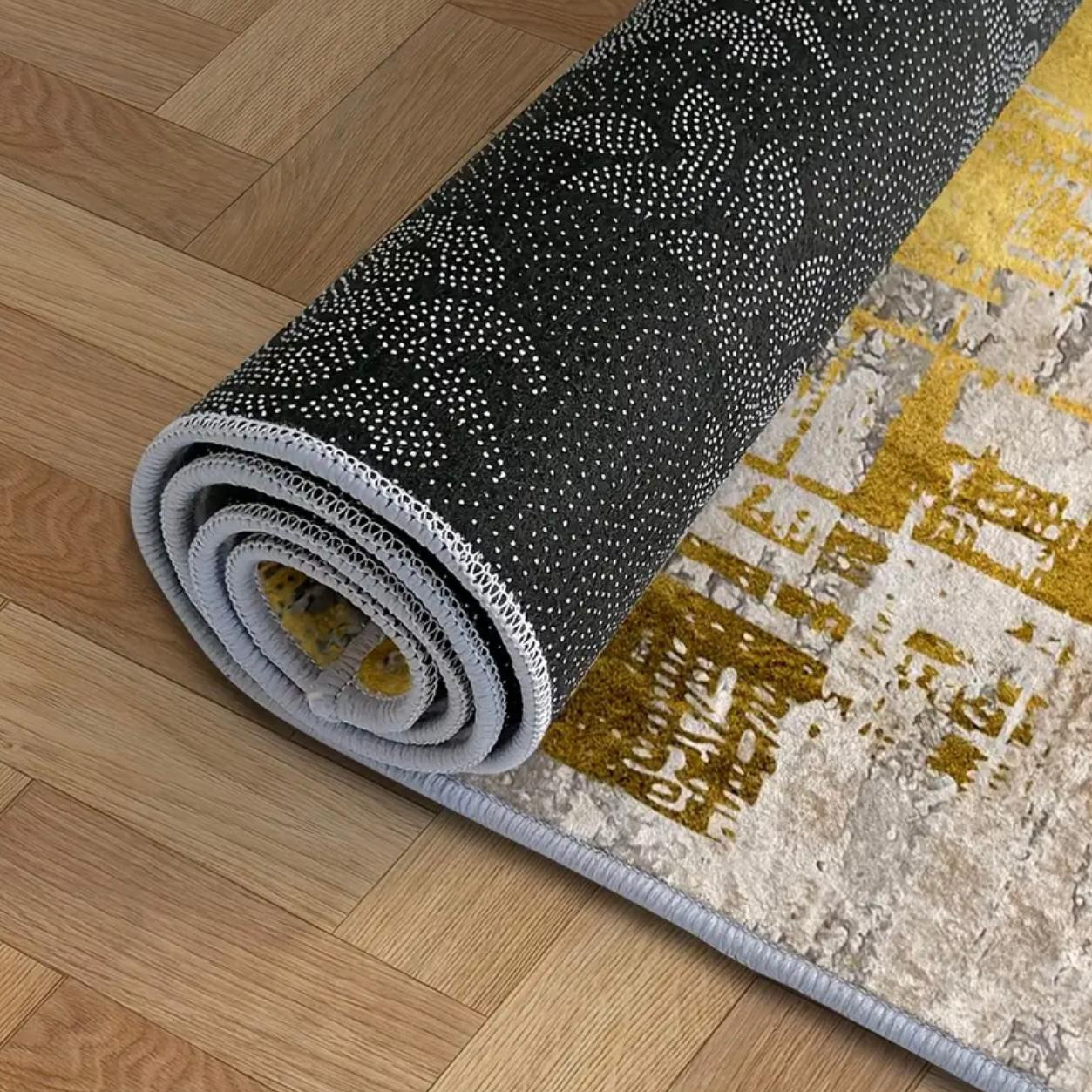 Tapis géométrique moderne - Tapis en polyester léger antidérapant - Tapis géométriques - Image 4 - Livraison Maroc