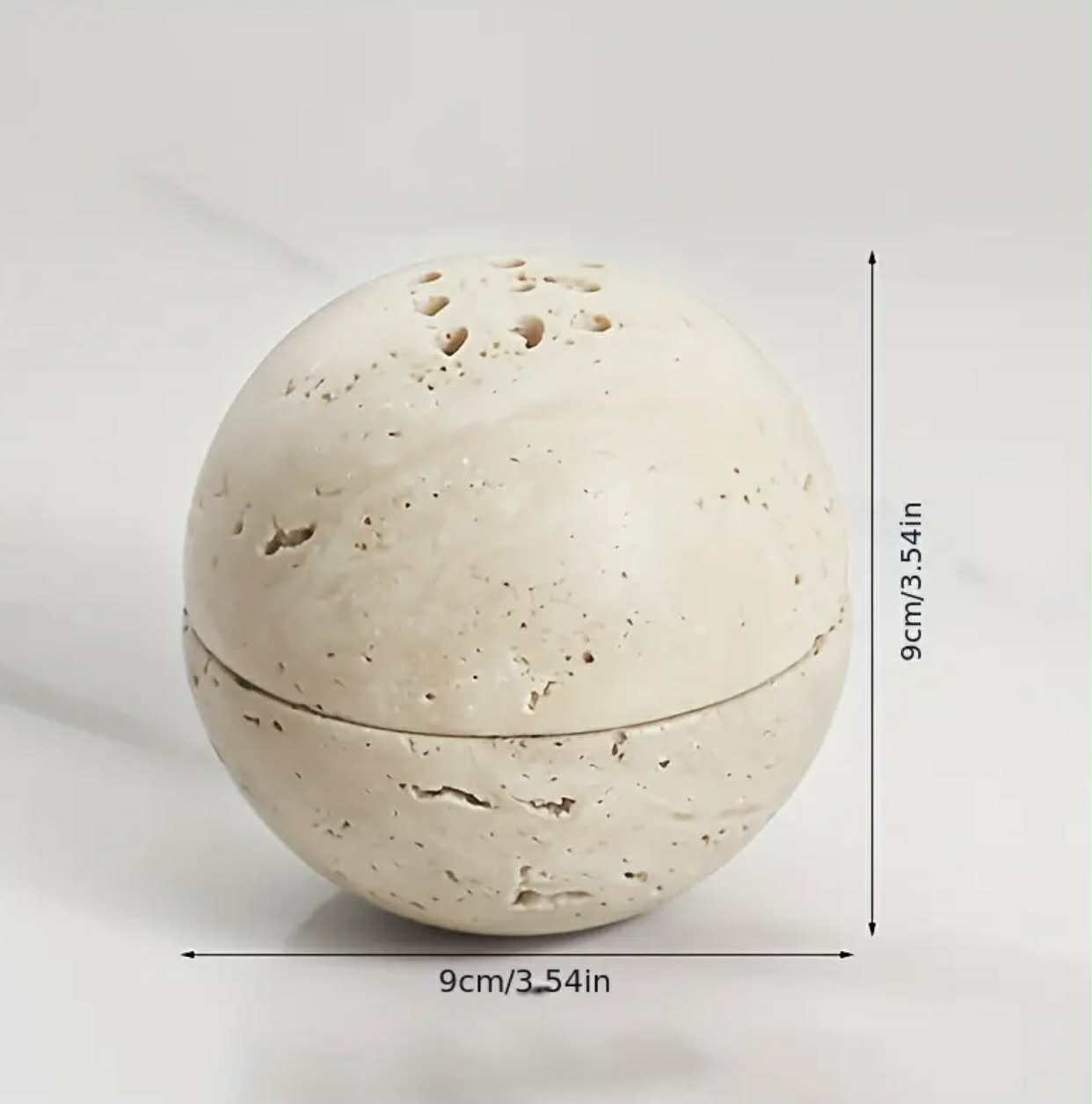 Brûle-encens en travertin naturel, 1 pièce, sphère ronde faite à la m. - Accessoires - Image 1 - Livraison Maroc