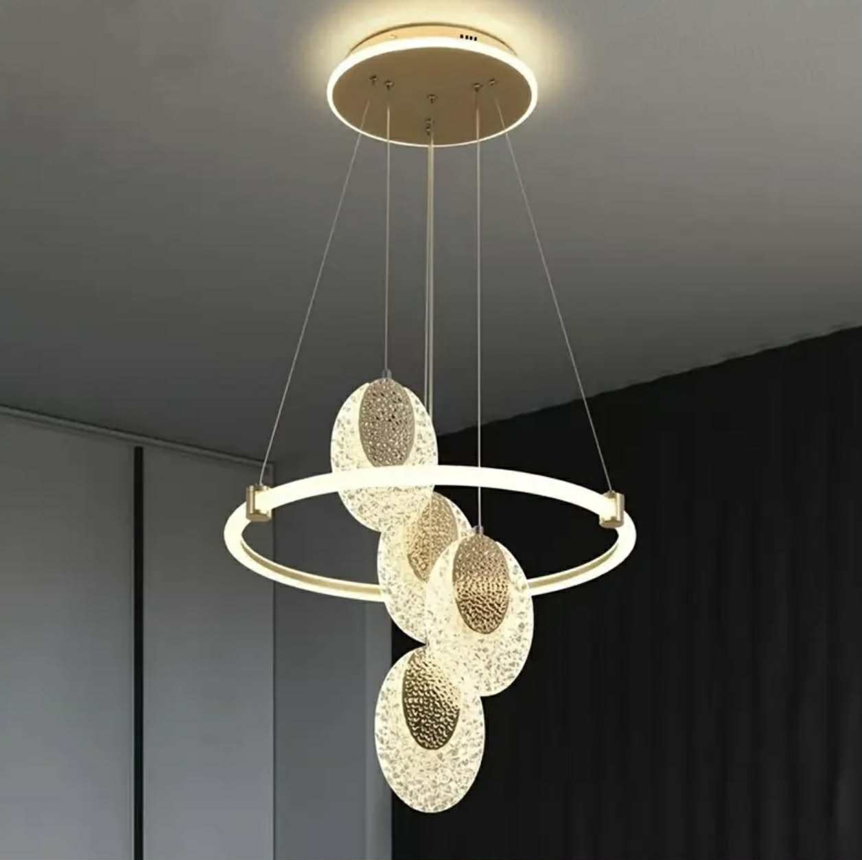 Lustre semi-encastré moderne en acrylique, luminaire LED à intensité variable et changement de couleur avec matériel d'installation