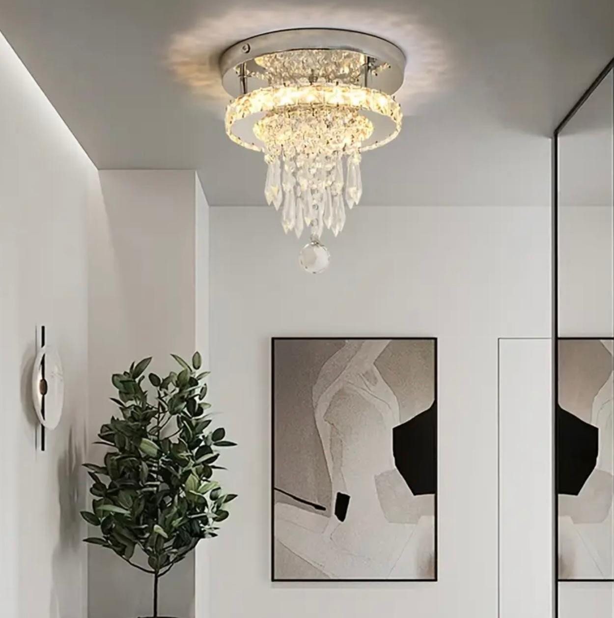 1 lumière moderne en cristal de luxe carré/rond LED couloir de lumière variable à trois couleurs,