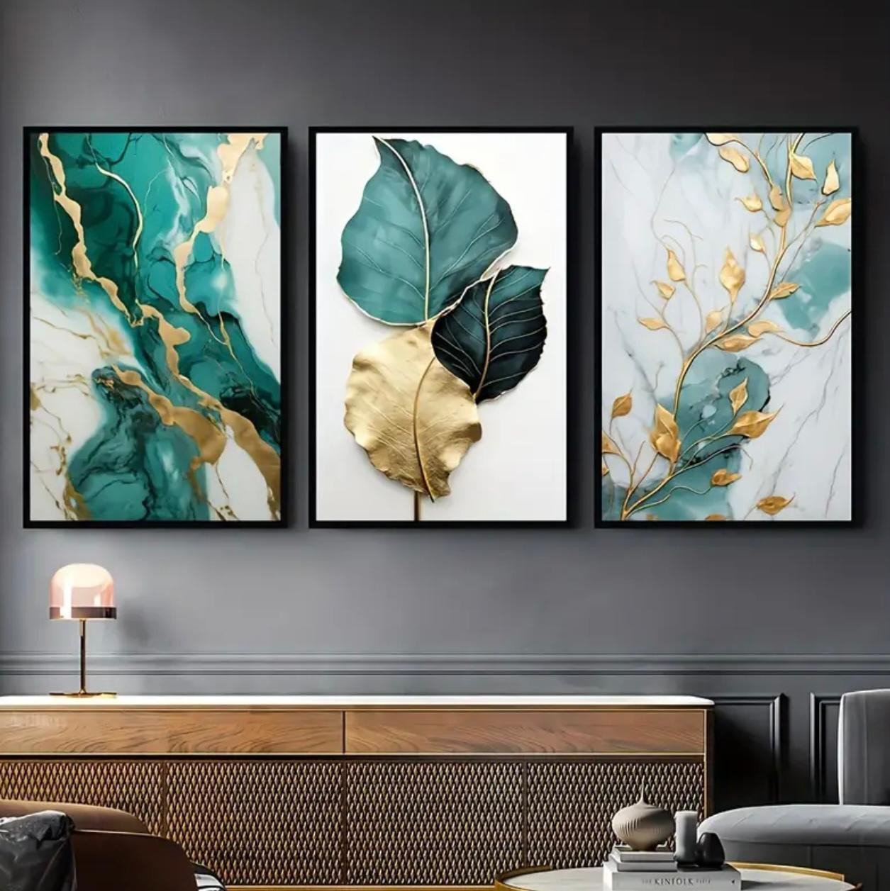 3pcs Affiches abstraites sur toile de marbre floral, impressions d'ar. - Art mural - Photo detail - Livraison Maroc