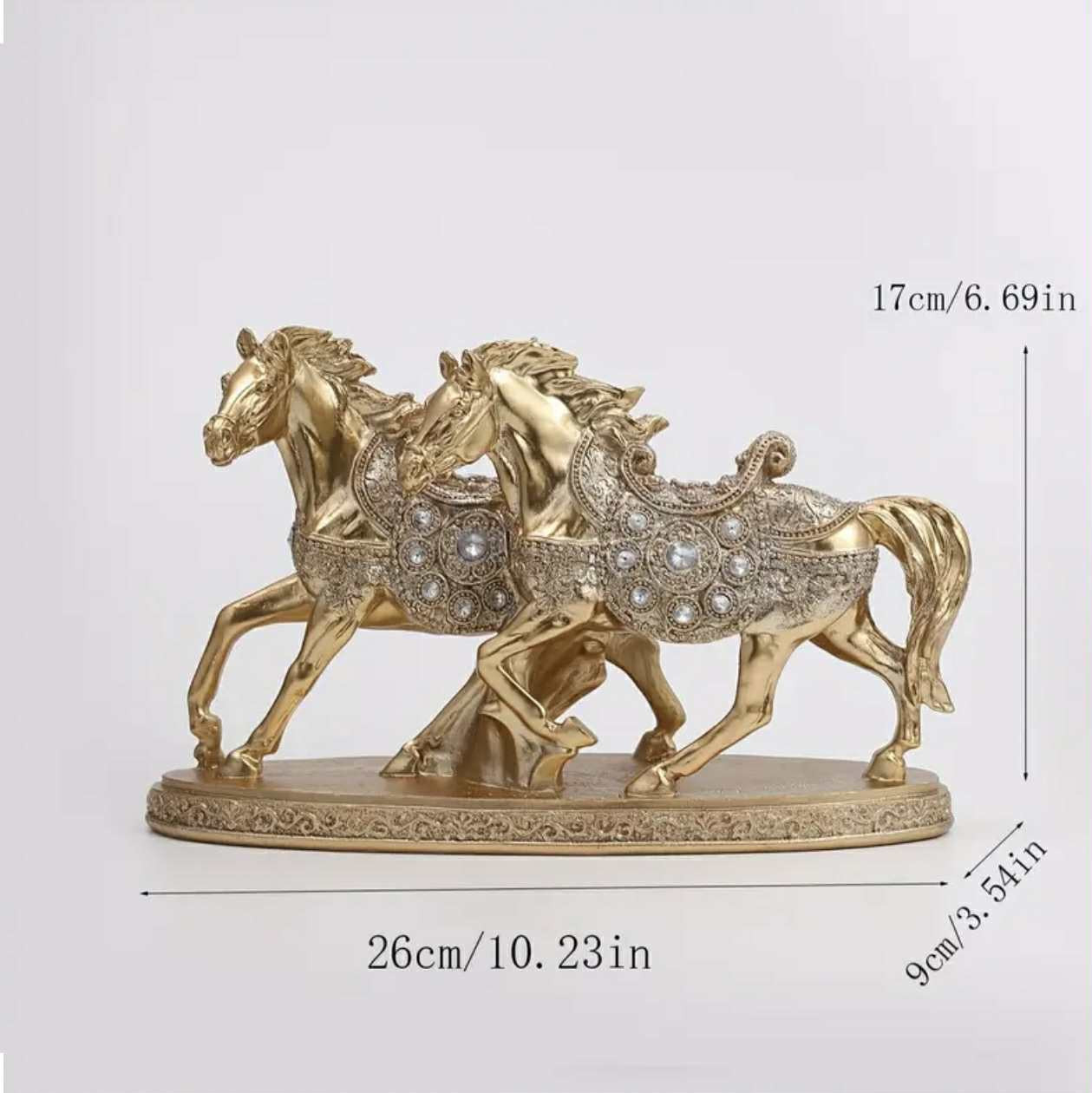 Statue de luxe TY, double cheval doré – Sculpture en résine de style. - Décorations - Image 2 - Livraison Maroc