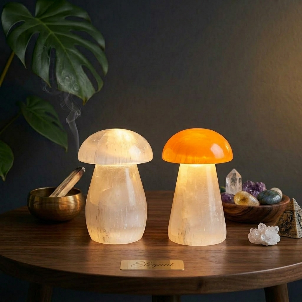 Lampe Champignon en Sélénite - Décorations - Livraison Maroc