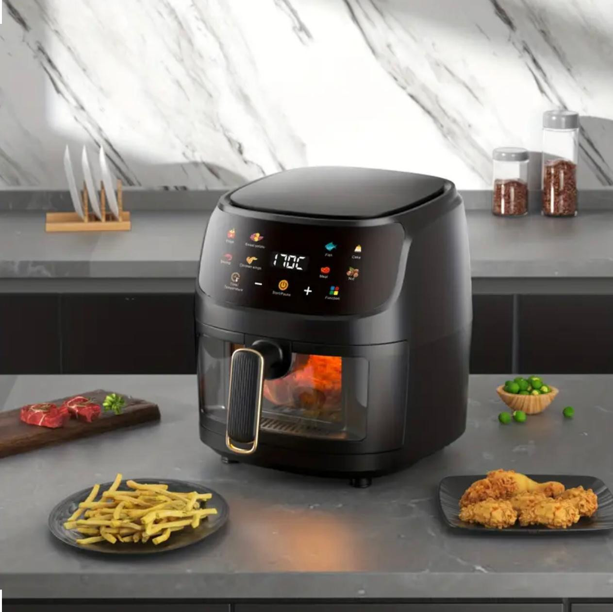 Friteuse à air à écran tactile d'une capacité de 6L avec grand écran couleur, friteuse puissante de 1400 W pour frites et ailes de poulet