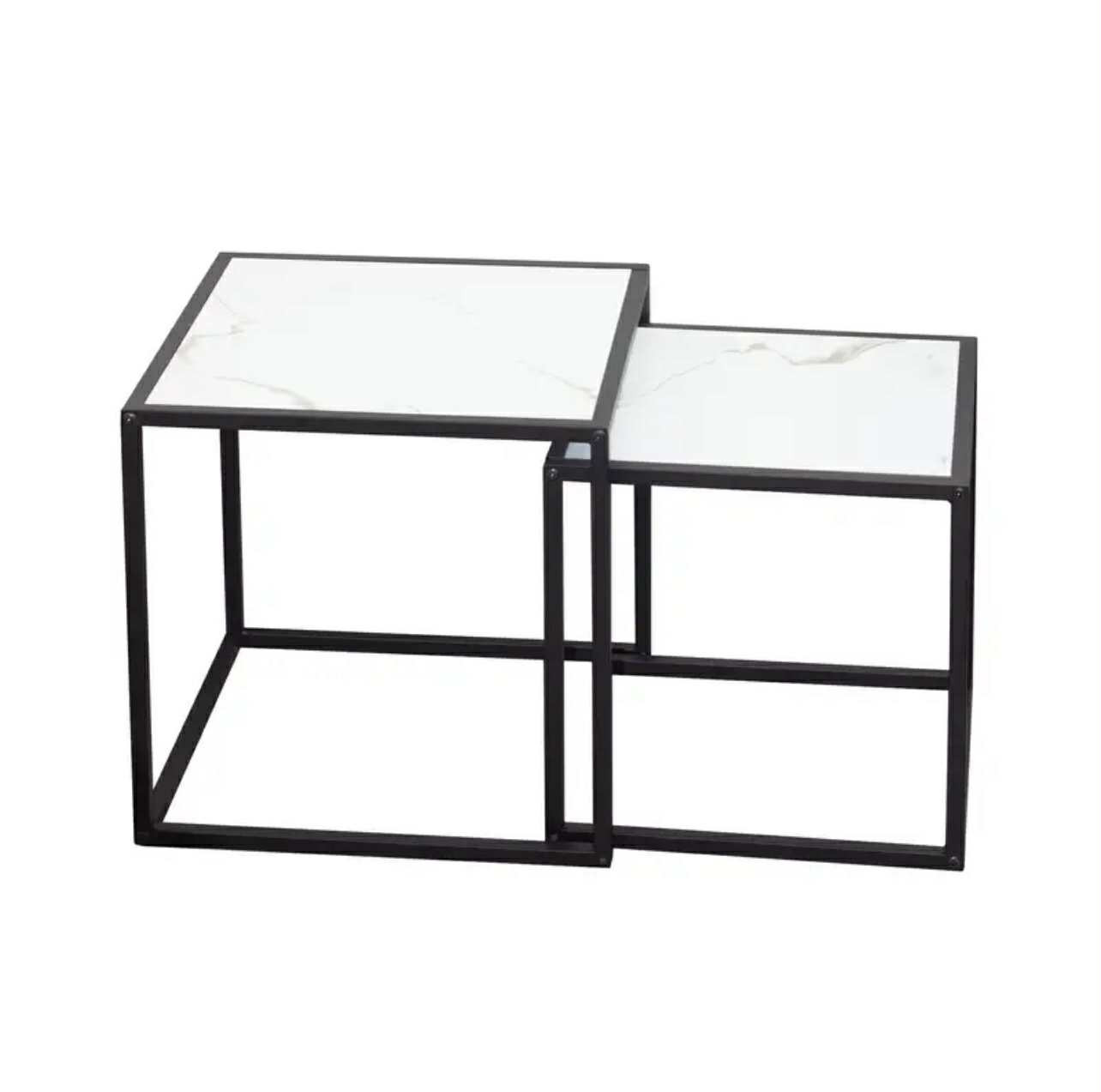 Elégant ensemble de deux tables basses carrées avec supports en métal - Tables basses - Photo detail - Livraison Maroc