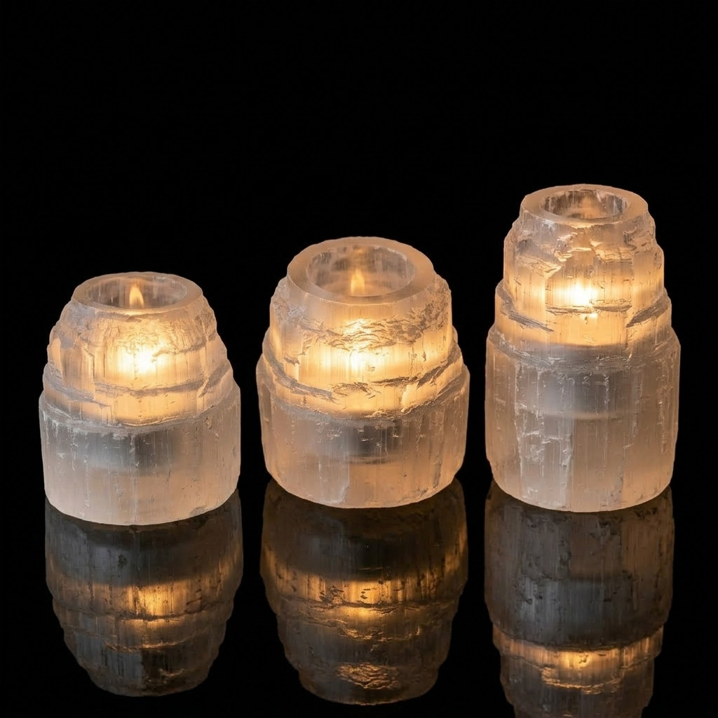 Bougeoir Rond en Sélénite Naturelle - Décorations - Photo detail - Livraison Maroc