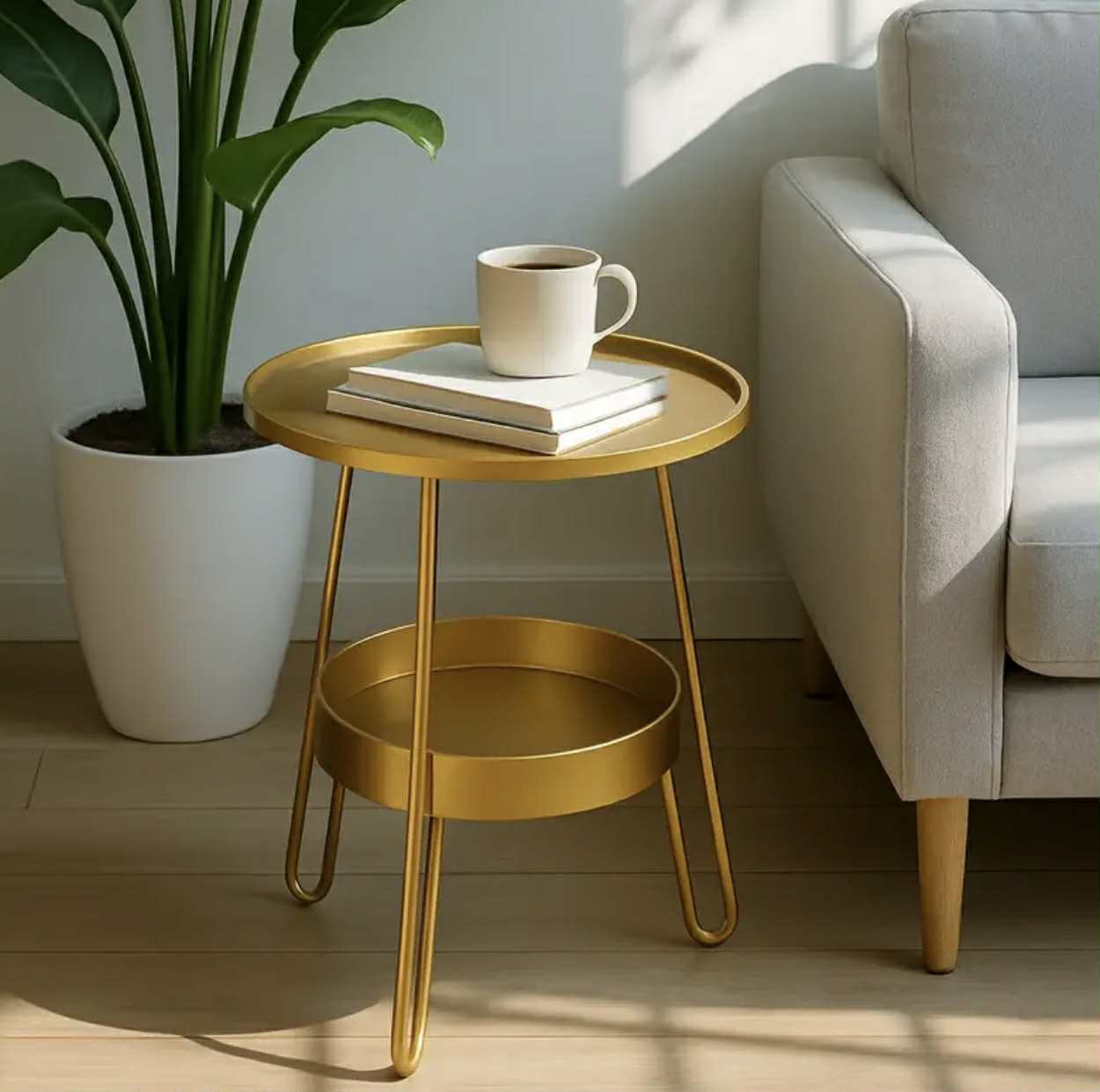 Table à thé dorée 1 pièce - Tables avec rangement - Image 3 - Livraison Maroc