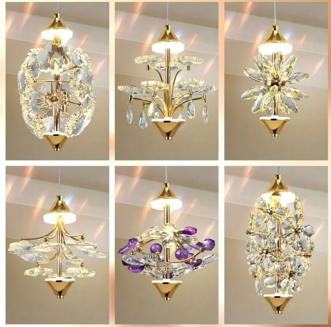 Mini lustre en cristal - Suspension moderne en plastique doré frotté. - Éclairage - Image 2 - Livraison Maroc
