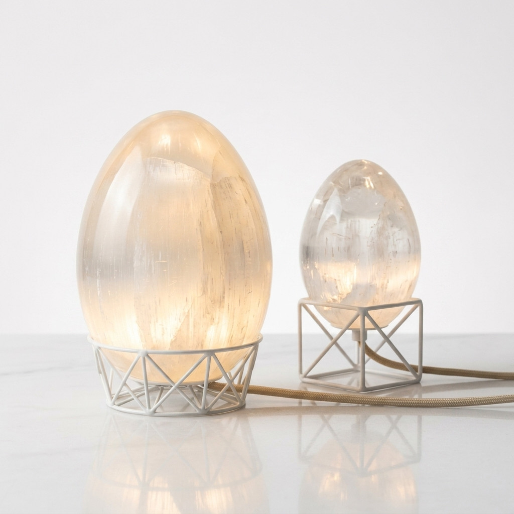 Lampe Œuf en Sélénite Naturelle - Décorations - Photo detail - Livraison Maroc
