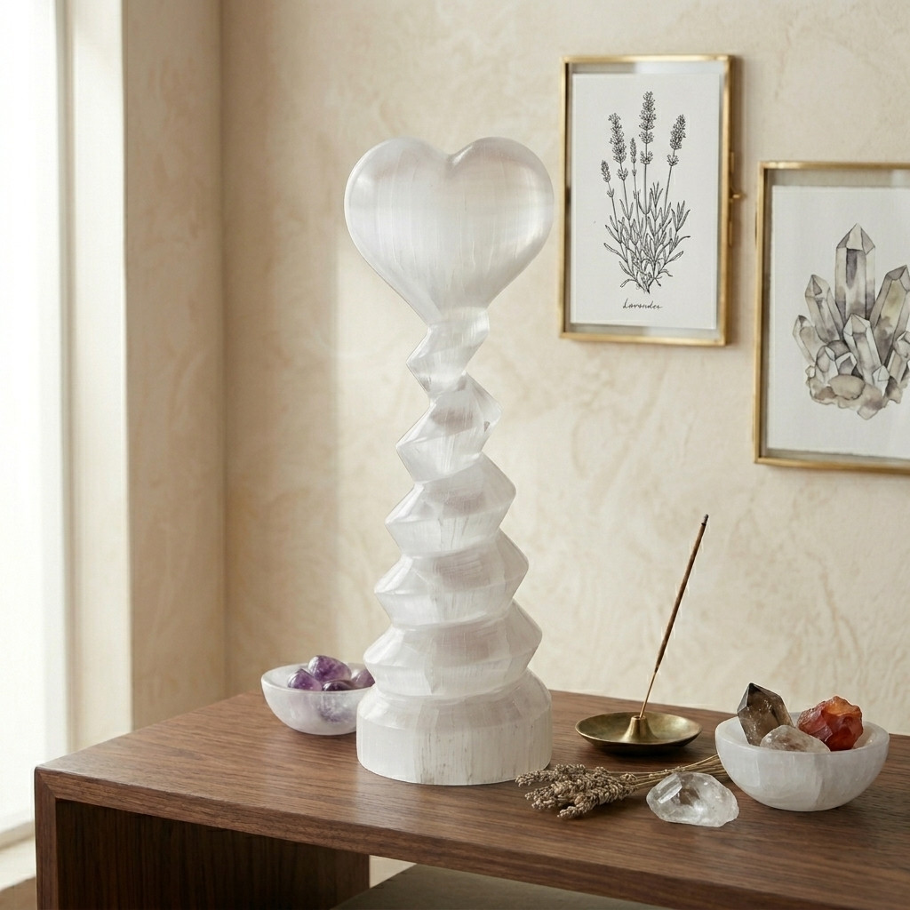 Sculpture Cœur en Sélénite Naturelle - Décorations - Livraison Maroc