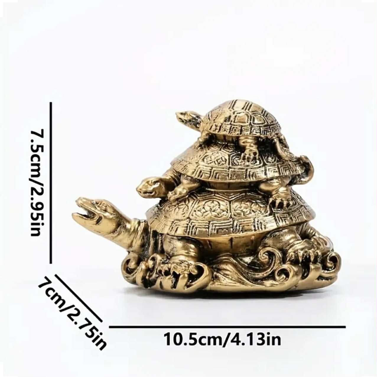 1 tortue Feng Shui en résine dorée à trois générations, décoration pour la longévité et la protection