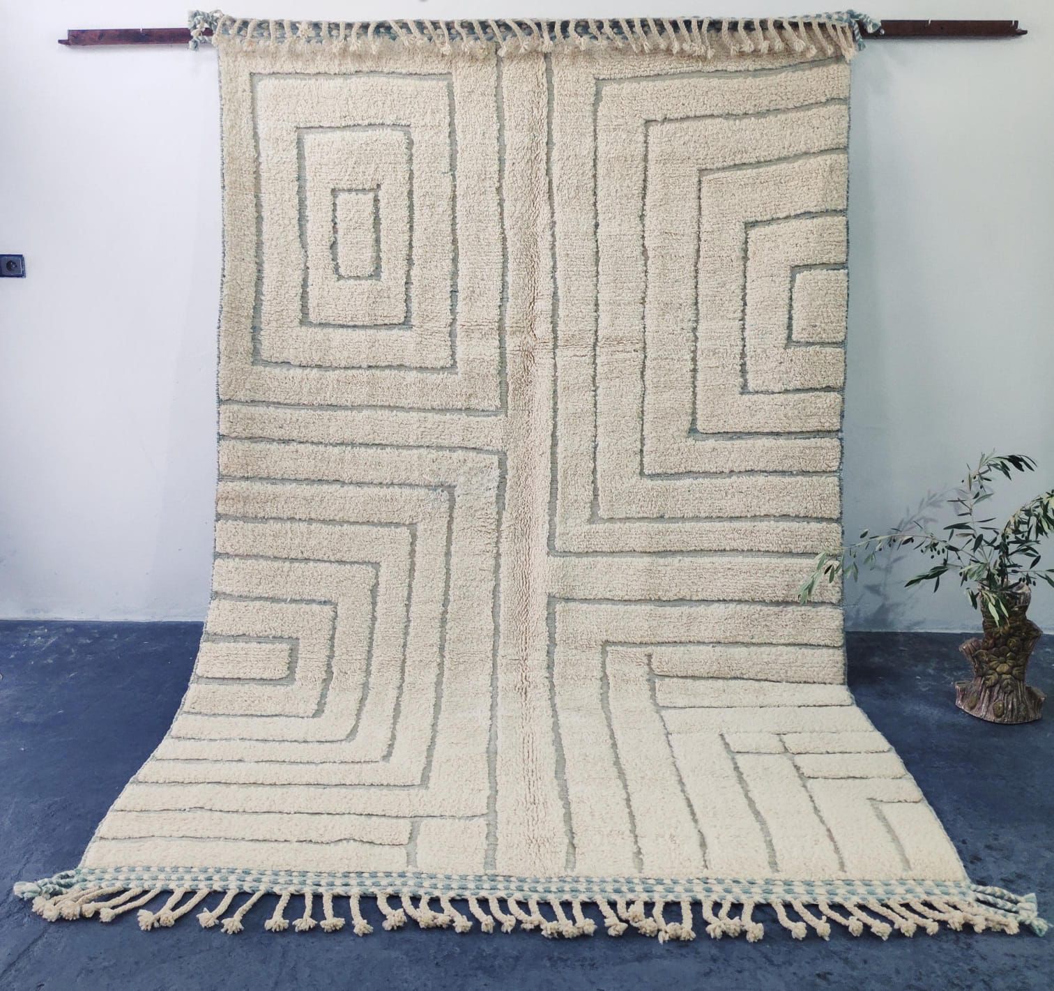 Tapis Labyrinthe Berbère Vert Sauge - Tapisserie - Photo detail - Livraison Maroc