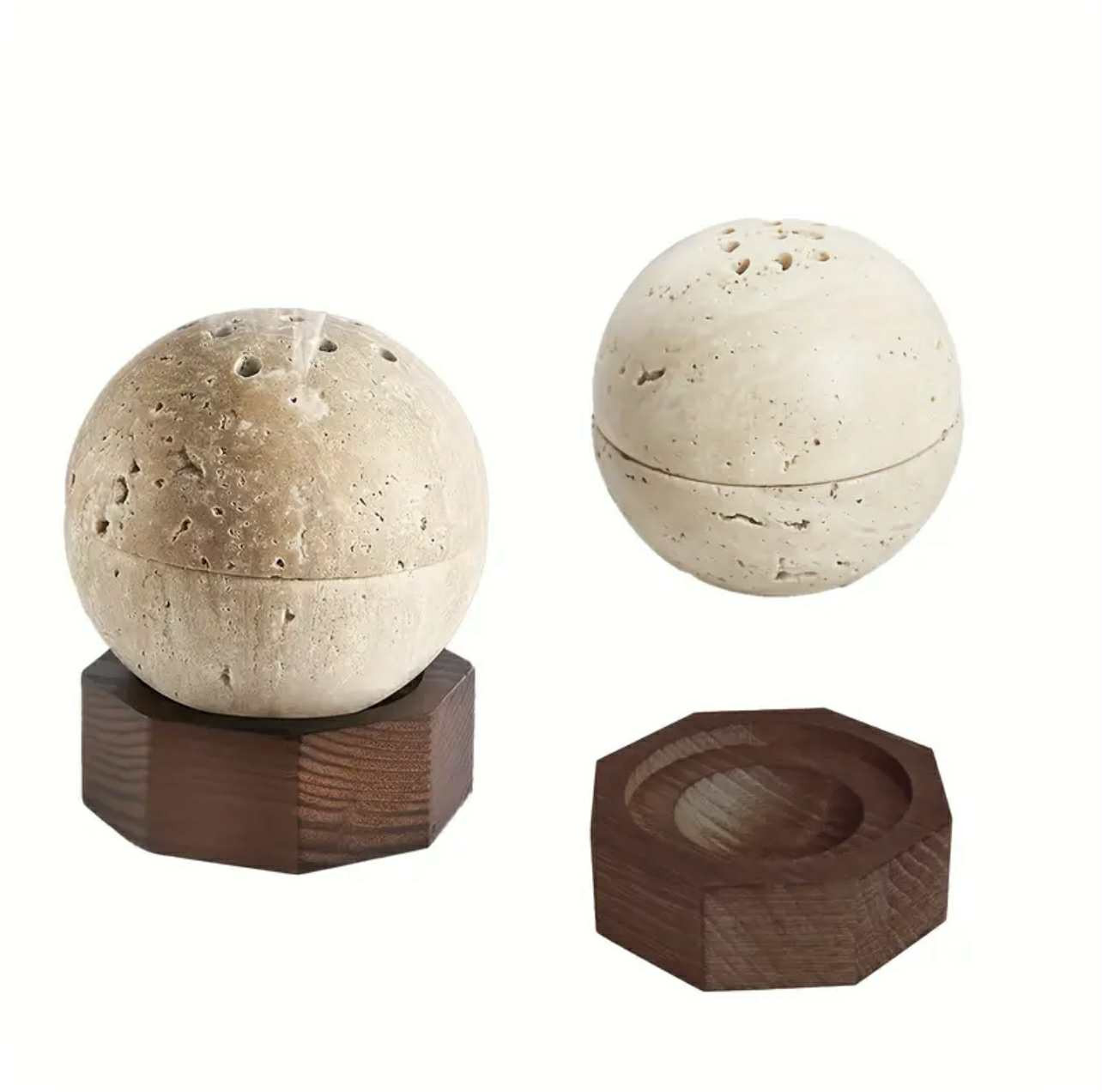Brûle-encens en travertin naturel, 1 pièce, sphère ronde faite à la m. - Accessoires - Image 3 - Livraison Maroc