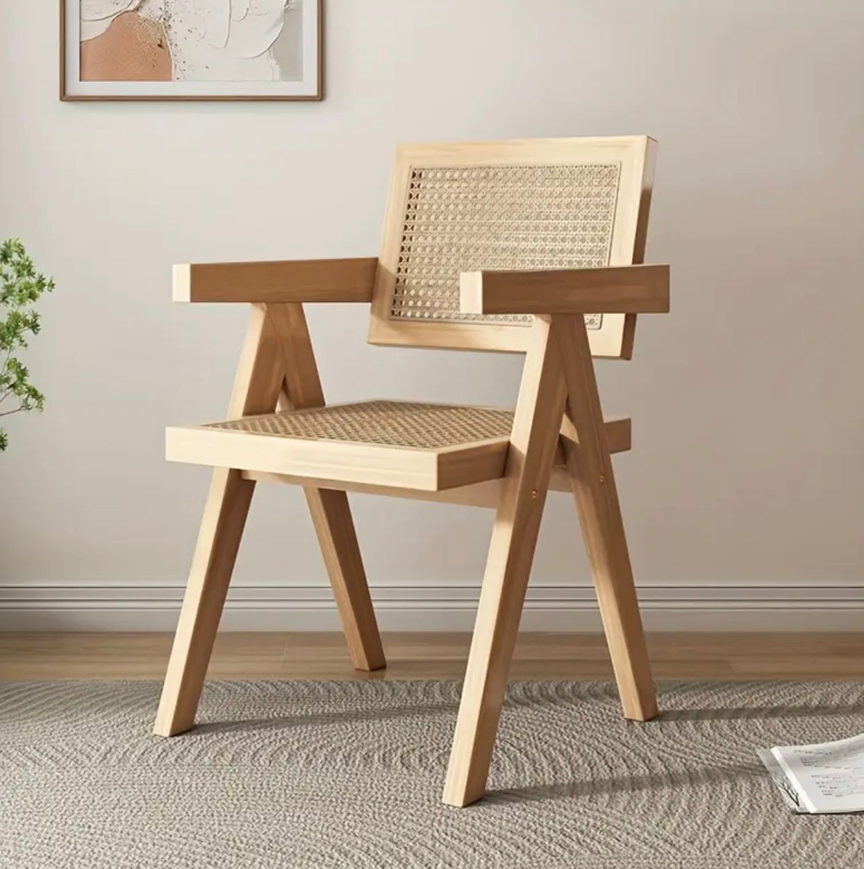 Chaise en osier en bois massif avec accoudoirs - Chaises - Livraison Maroc