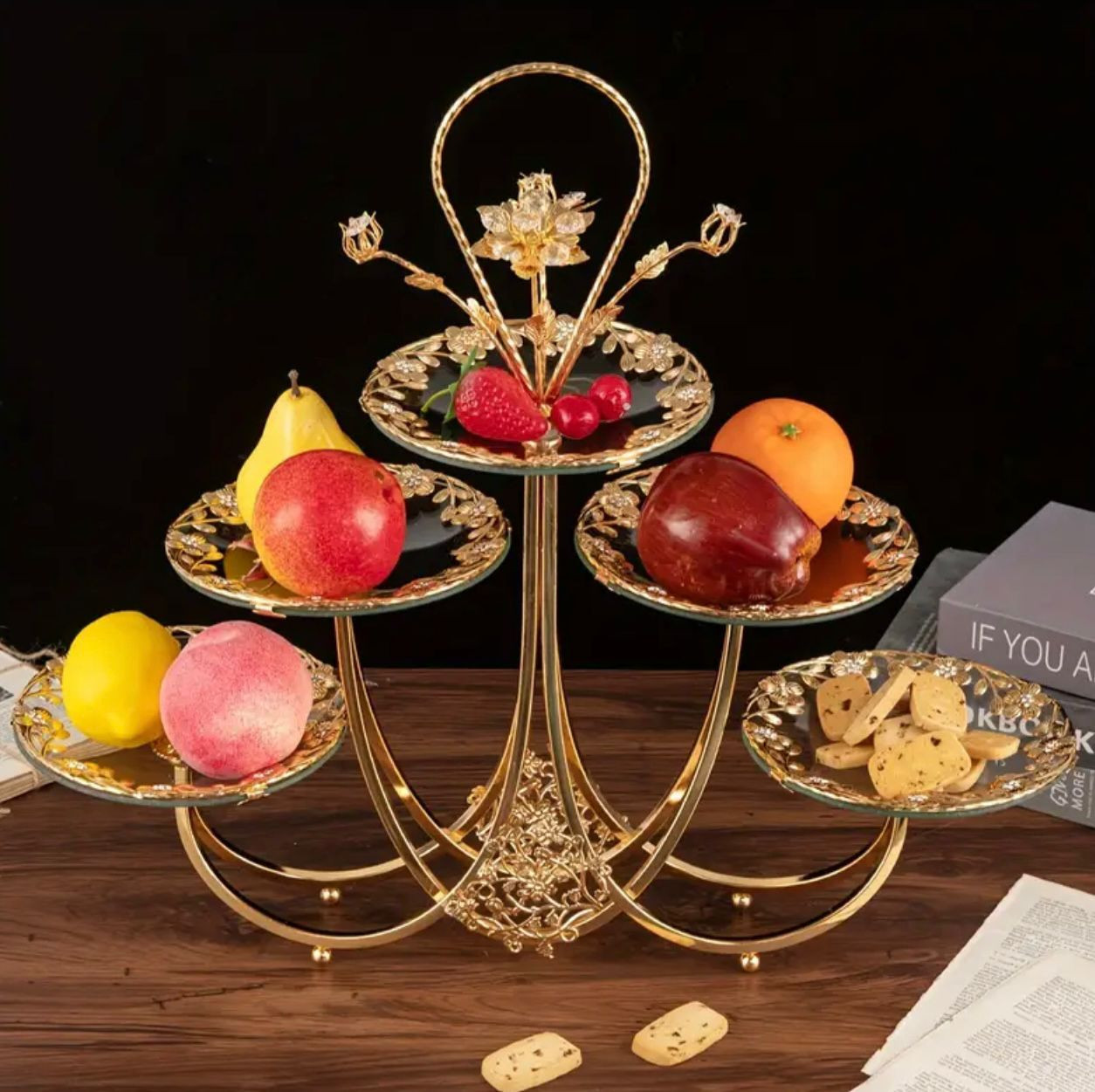 1pc assiette de fruits européenne haut de gamme à cinq assiettes assiette de collation, fruits de restaurant d'hôtel, accessoires d'affichage de pâtisserie.