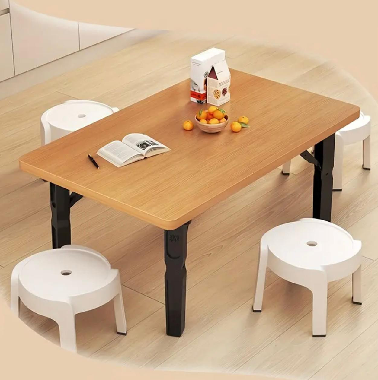 Table pliante blanche moderne - Cadre pliable en bois et métal peu en. - Ameublement - Photo detail - Livraison Maroc