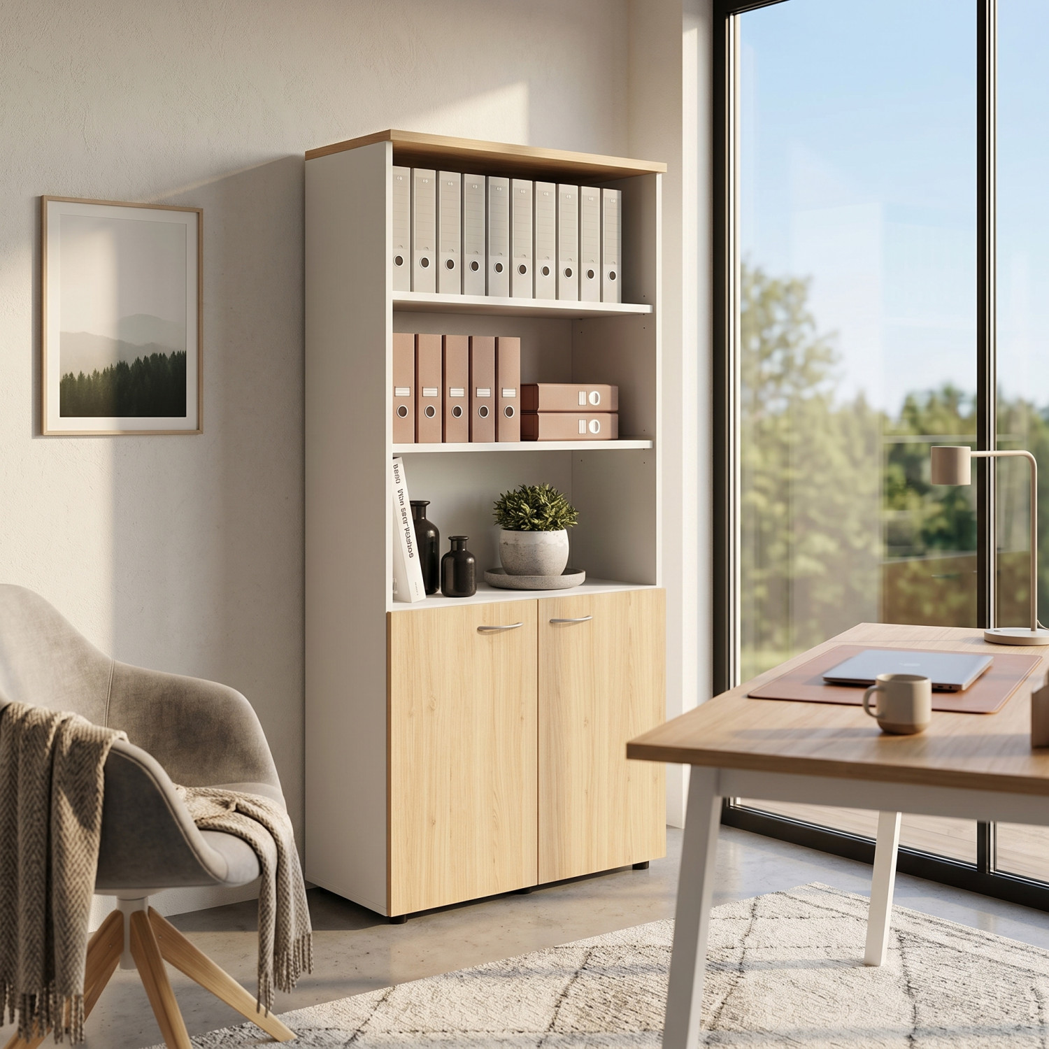 Bibliothèque de bureau – Rangement moderne avec portes et niches ouve. - Mobilier de bureau - Photo detail - Livraison Maroc