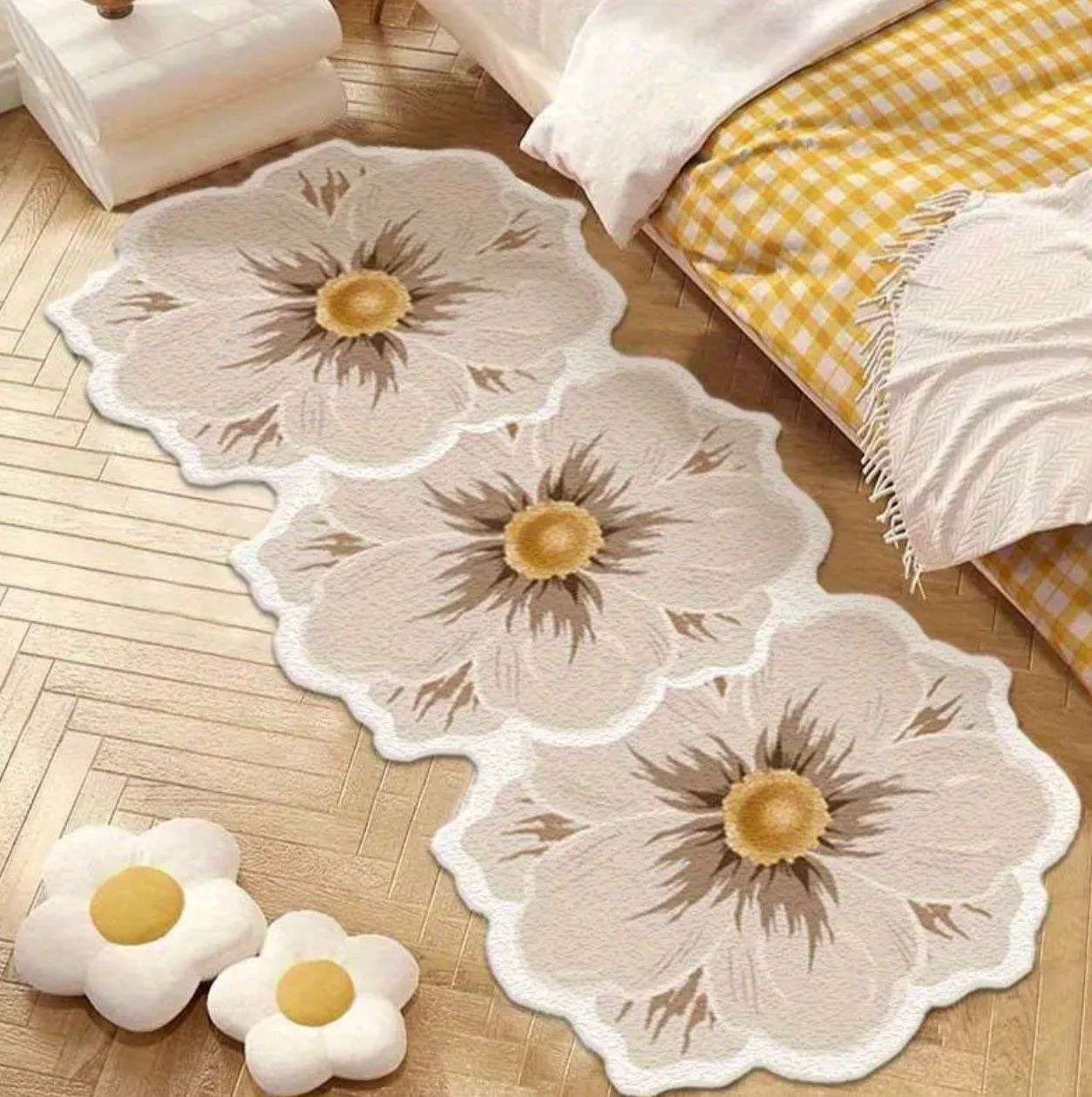 1pc Tapis en peluche extra épais de 10 mm - Tapis de coureur floral beige/blanc/gris/marron, tapis de sol doux pour chambre à coucher, salon, couloir - Tapis de décoration intérieure de luxe avec moti