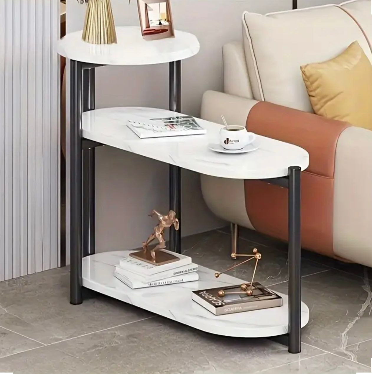 table basse multicouche moderne avec surface à motif en marbre blanc. - Ameublement - Image 2 - Livraison Maroc